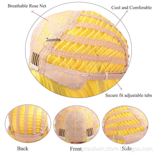 Wholesale Cheap Anime Party Pink Yellow Purple Black Blue Silver BOB Short Straight Synthetic Cosplay Wig